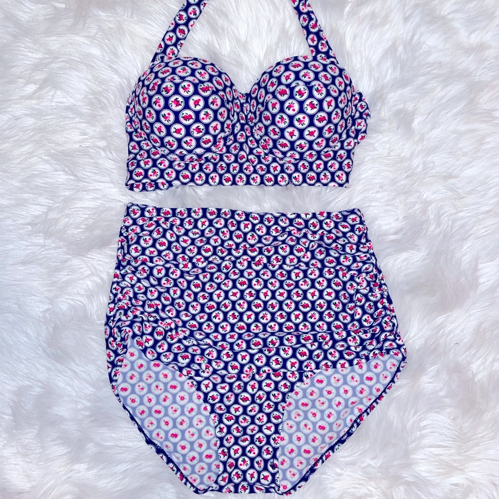 Floral Halter Bikini Top & High Waisted Bottoms
